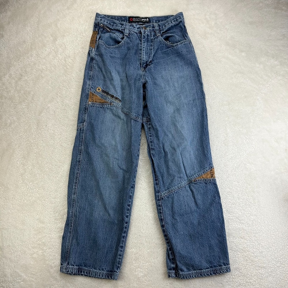 Vintage Southpole Jeans Womens 30 Blue Denim Patchwork Wide-Leg Baggy "Read"